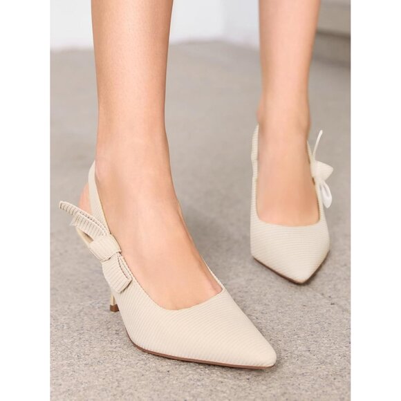 ⚡Women's Apricot Kitten Heels Pointed Toe Bowknot Knitted Comfortable Slip On - Picture 3 of 5